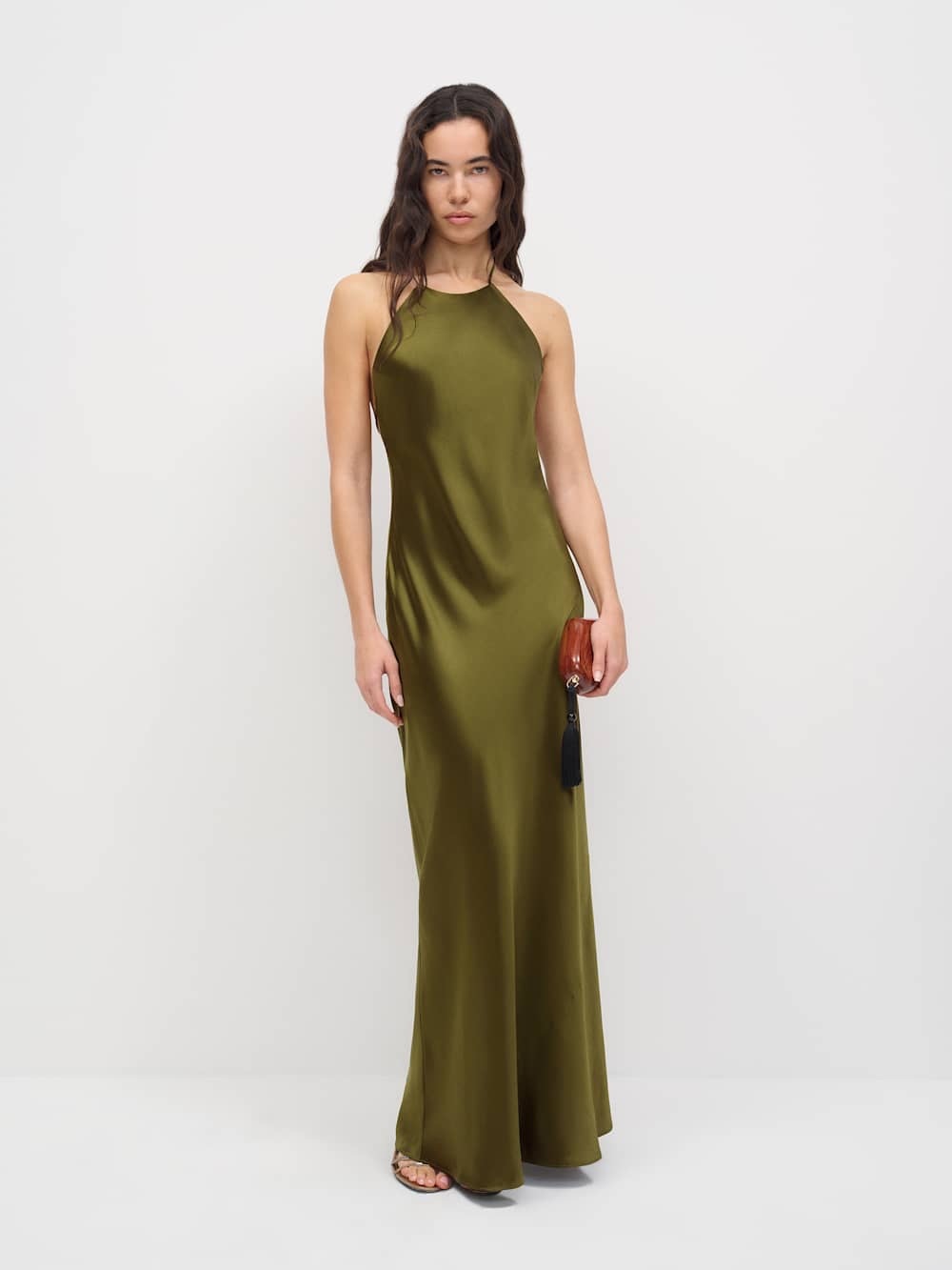 Reformation Jeany Silk Dress In Moss Garden, new without tags, unworn, no flaws.